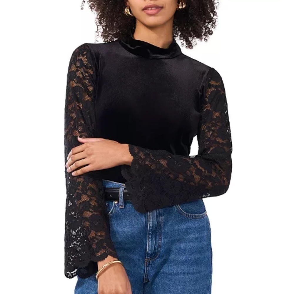 Vince Camuto
Women's Velvet Mock-Neck Lace-Sleeve Top
